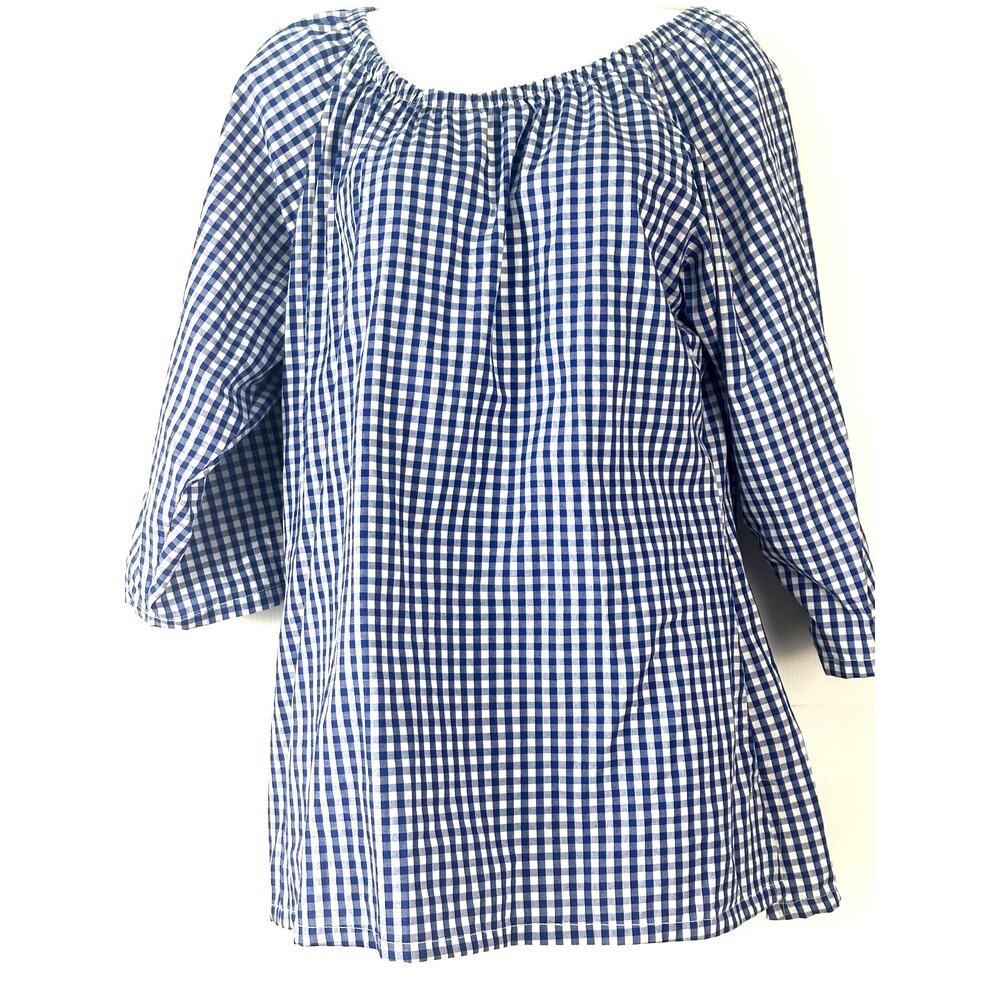 Women's Haley & The Hound Blue and White Gingham Shirt, Below the Waist Size L